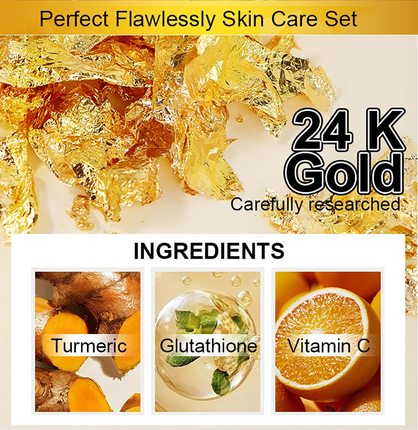 24K Glod Flawlessly Skin Care Range, Skin Whitener, Reduce Dark Spots, Melanin, Wrinkles, Moisturize, For Women & Men