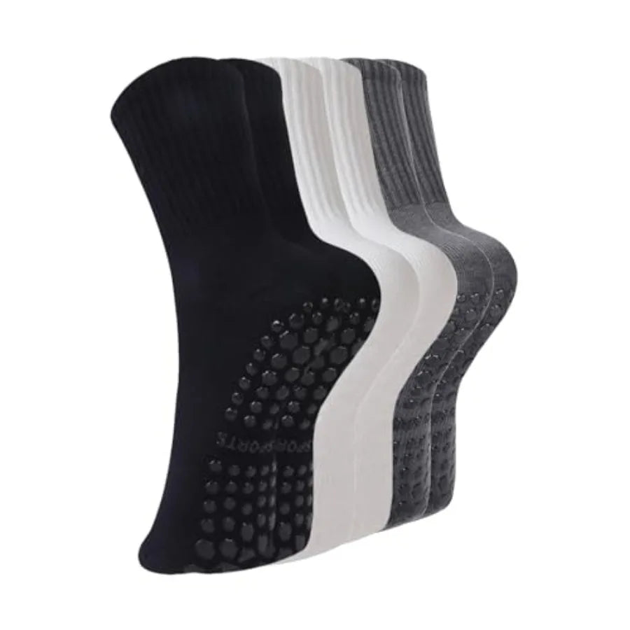 Pilates Socks with Grips for Women, 3 Pairs Womens Grippy Yoga Ballet Barre Hospital Gym Athletic Socks