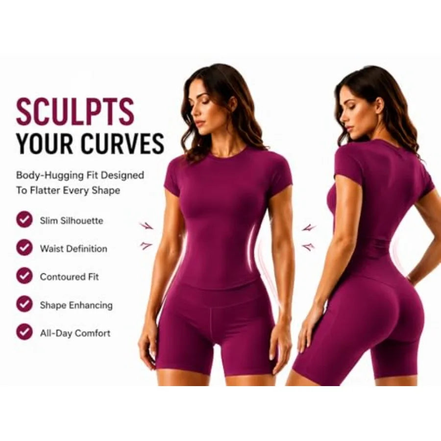 Women's Compression Workout Crop Tops Slim Fit Seamless Activewear Short Sleeve T Shirt Stretchy Breathable Gym Yoga Top