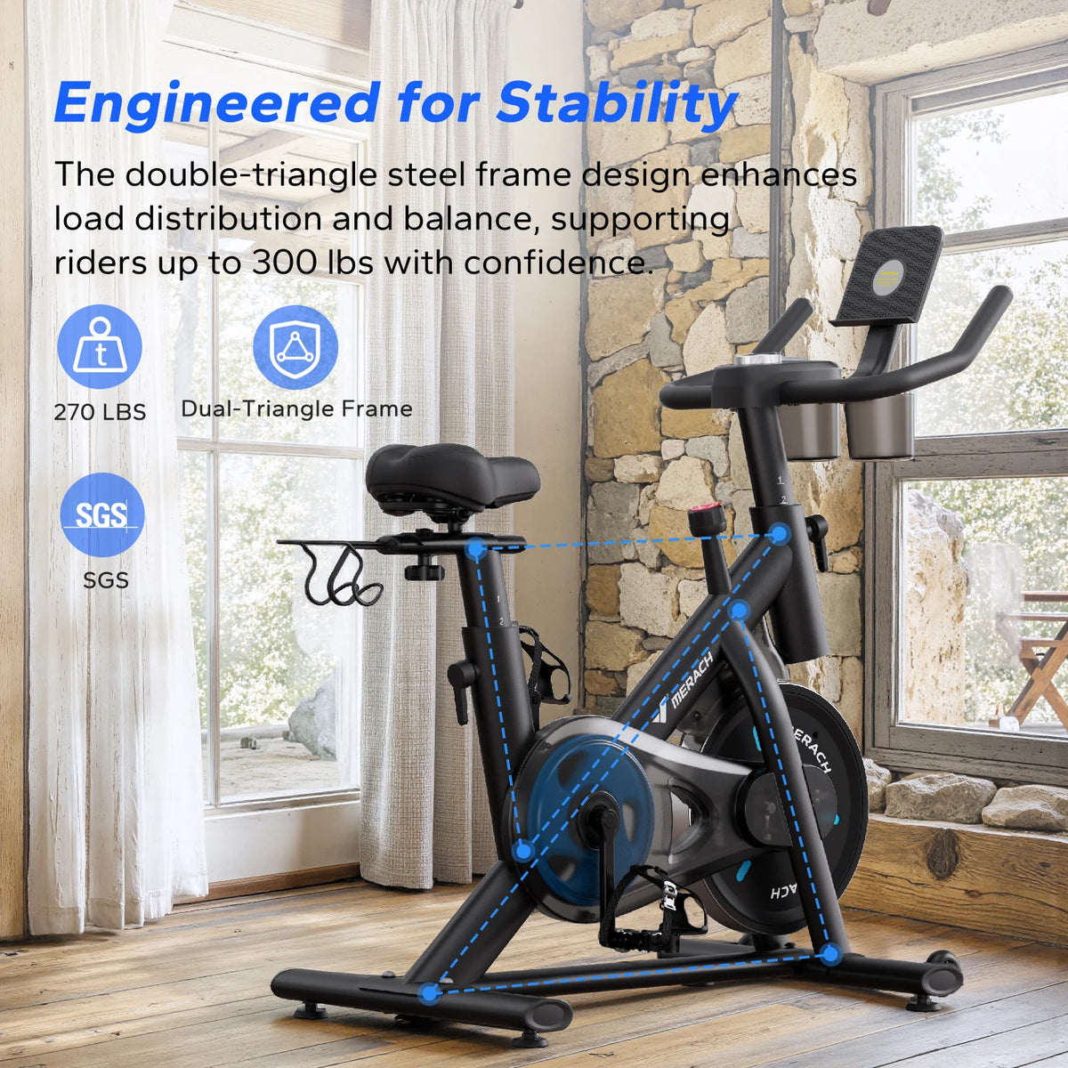 Exercise Bike Brake Pad/Magnetic Stationary Bike with Exclusive App Low Noise Indoor Cycling Bike with Fitness Courses