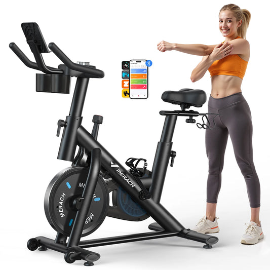 Exercise Bike Brake Pad/Magnetic Stationary Bike with Exclusive App Low Noise Indoor Cycling Bike with Fitness Courses