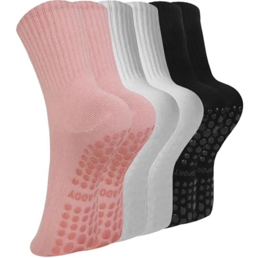 Pilates Socks with Grips for Women, 3 Pairs Womens Grippy Yoga Ballet Barre Hospital Gym Athletic Socks