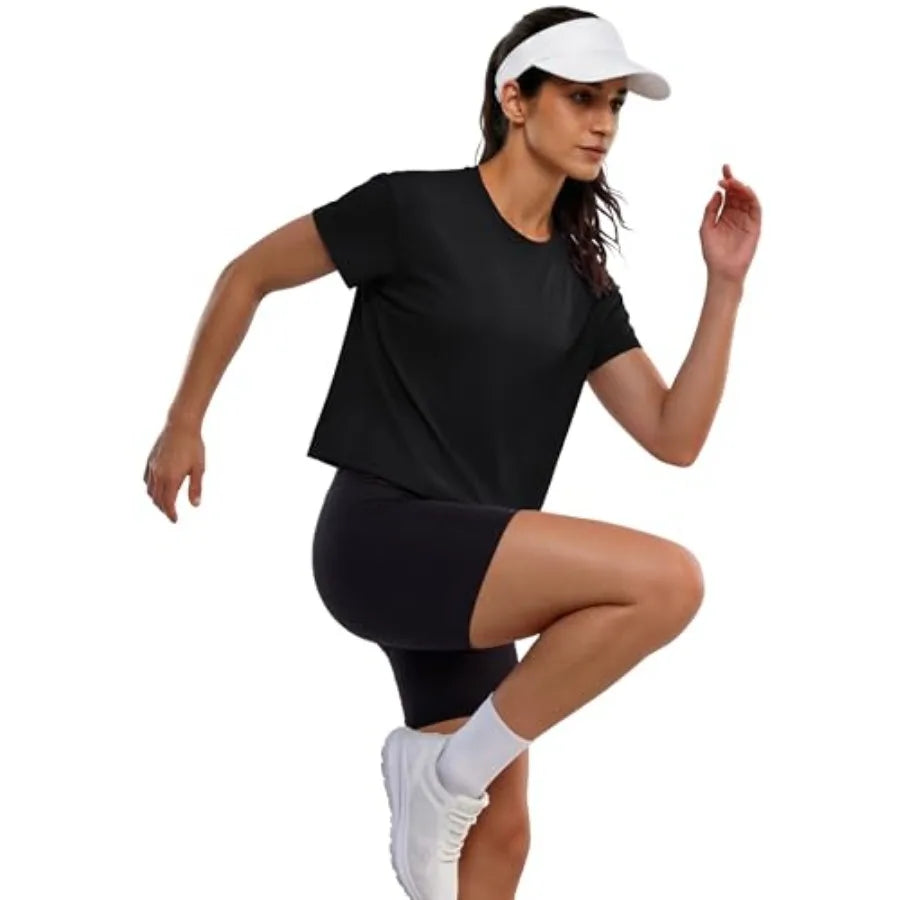 Workout Crop Tops for Women Short Sleeve Cotton Athletic Yoga Top Loose Casual Crewneck Cropped T Shirts
