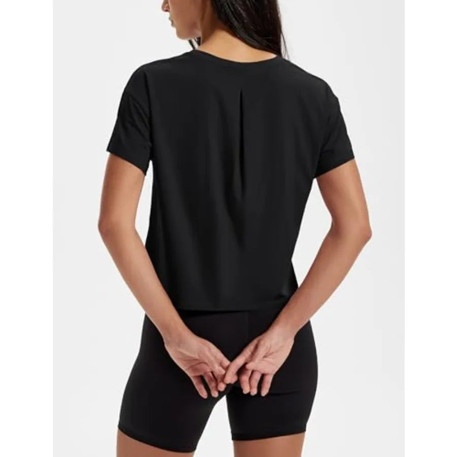 Workout Crop Tops for Women Short Sleeve Cotton Athletic Yoga Top Loose Casual Crewneck Cropped T Shirts
