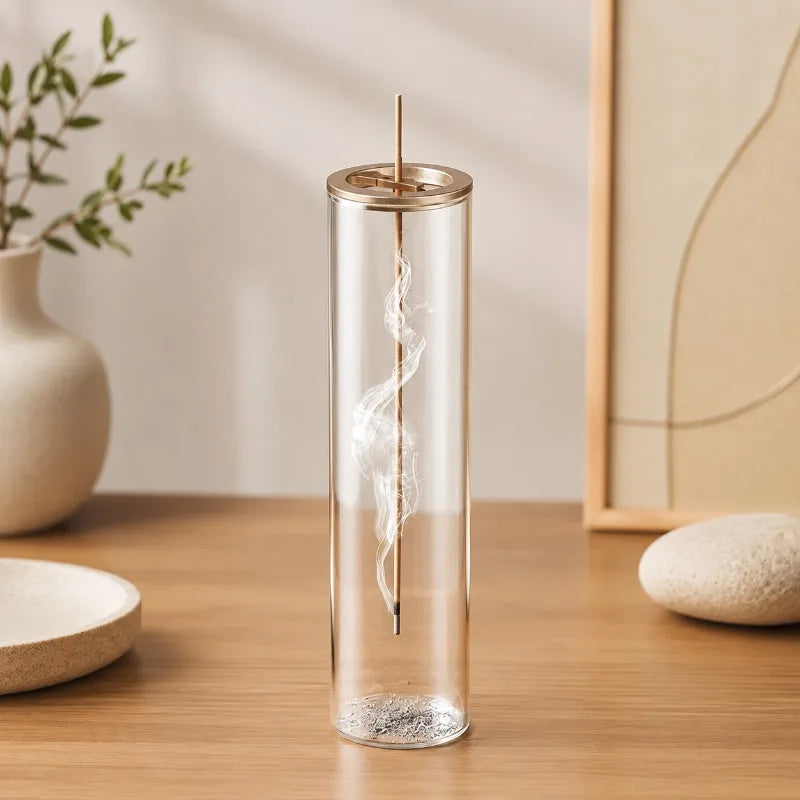 2pcs Glass Incense Burner Anti-ash Flying Incense Holder and Movable Glass Ash Catcher Advanced Home Decoration Yoga Meditation
