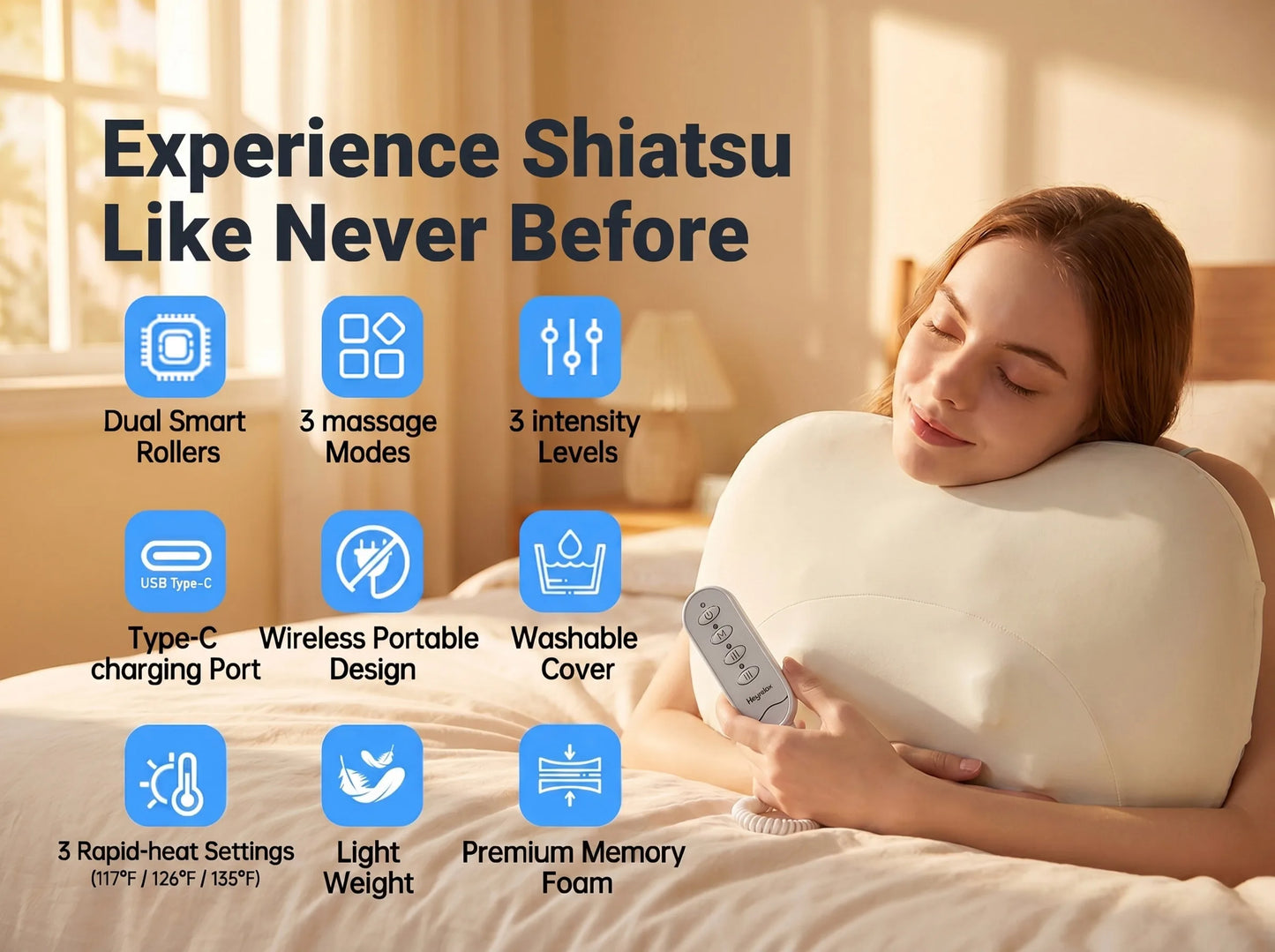Neck Massager Pillow for Pain Relief Deep Tissue, Shiatsu Neck and Shoulder Massager with Heat,Cordless Massage Pillow,Ideal Gifts for Mom Dad Women Men