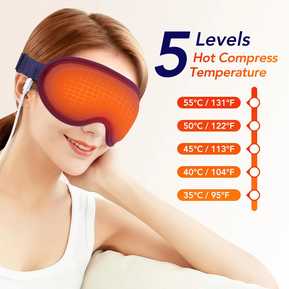 USB Electric Heating 3D Eye Mask Massager 5-Level Hot Compress Eye Vibration Massage Sleep Shading Relieve Fatigue Smart Timing
