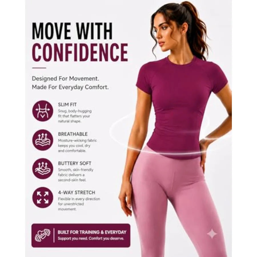 Women's Compression Workout Crop Tops Slim Fit Seamless Activewear Short Sleeve T Shirt Stretchy Breathable Gym Yoga Top
