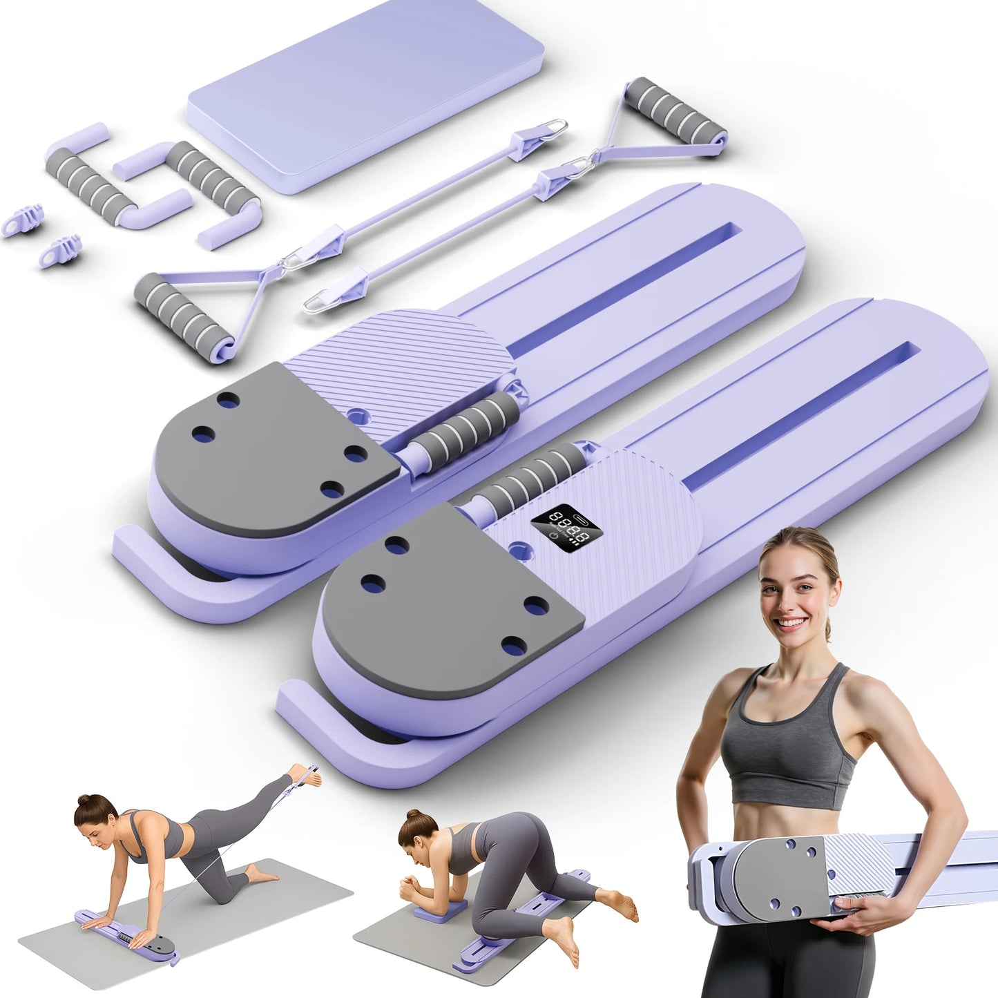 2-in-1 Split Ab Pilates Portable Ski Board Core/Leg Abdominal Strength Trainer Workout Foldable Full-Body Fitness for Home Gym