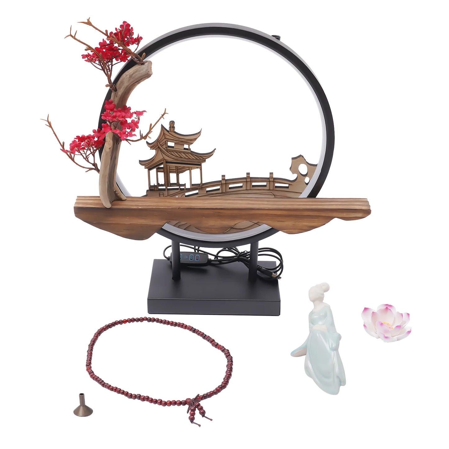 Home Decor Incense Holder with Light—Vivid Plants+Architecture(Tranquil Vibe), Fits Living Room/Office/Spa Adjustable Brightness