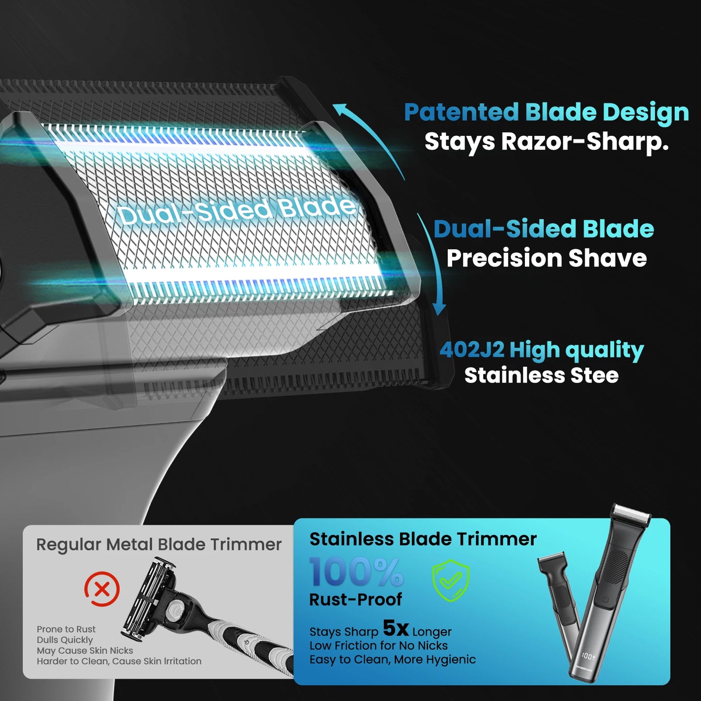 3 in 1 Bidirectional Body Hair Trimmer Electric Shaver IPX6 Waterproof Double-edged Razor Whole Body Hair Trimmer