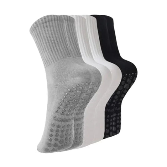 Pilates Socks with Grips for Women, 3 Pairs Womens Grippy Yoga Ballet Barre Hospital Gym Athletic Socks