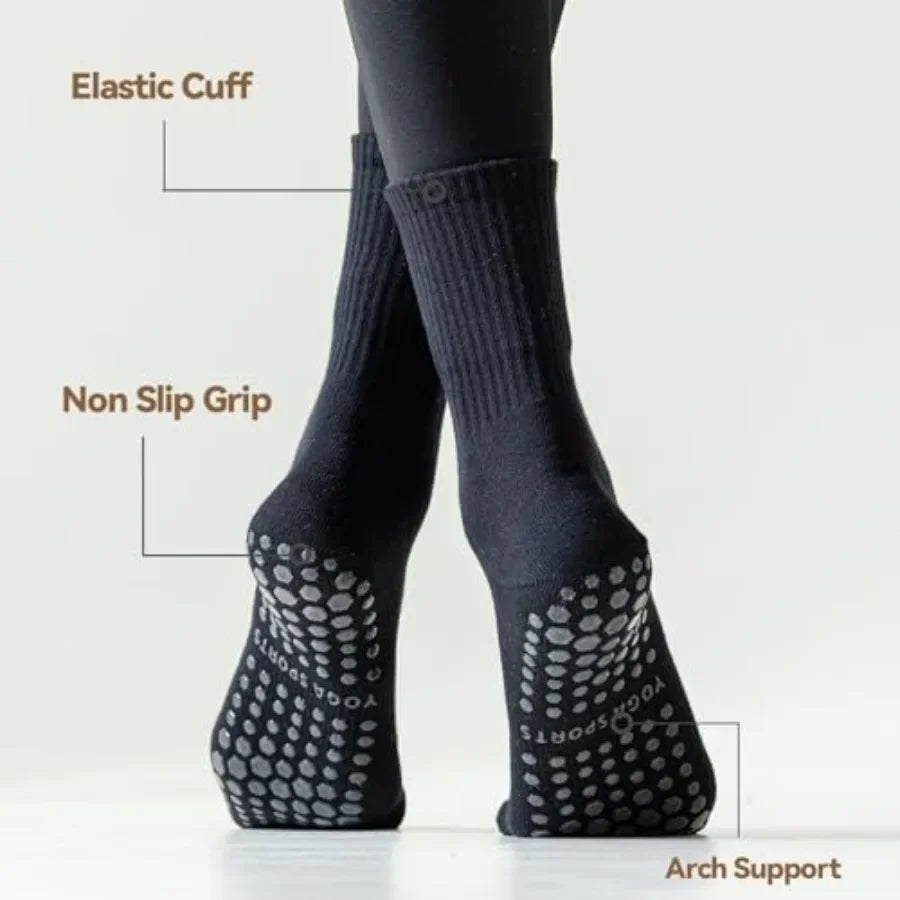 Pilates Socks with Grips for Women, 3 Pairs Womens Grippy Yoga Ballet Barre Hospital Gym Athletic Socks