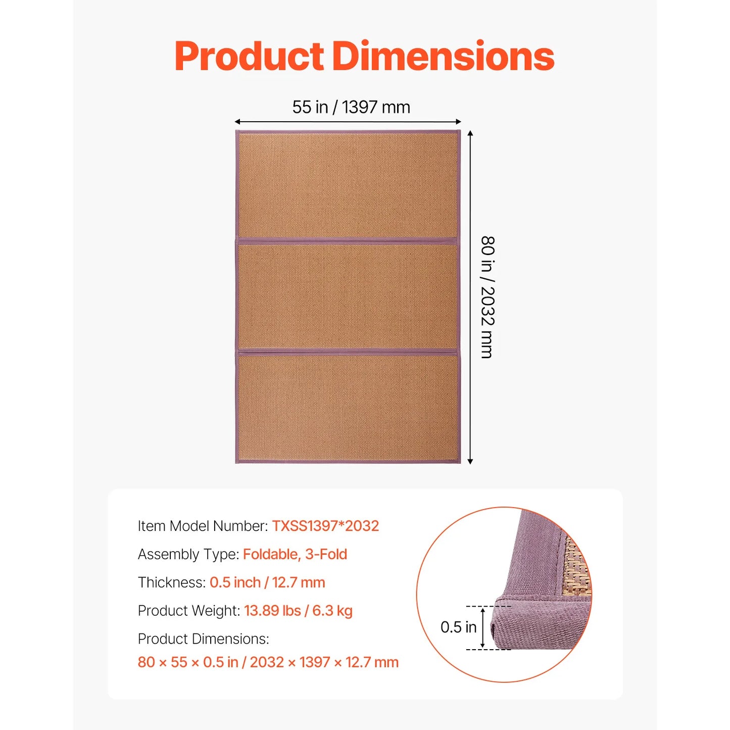 Japanese Tatami Mat Foldable Mattress (Natural Rush Grass) Japanese Floor Mattress with Backing for Sleeping Meditation