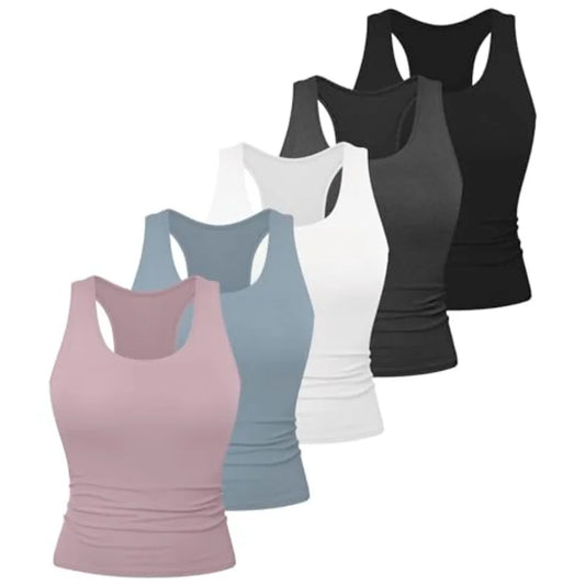 Women's 5 Pack Workout Racerback Tank Tops Spandex Yoga Athletic Running Gym Sports Crop Tops for Women