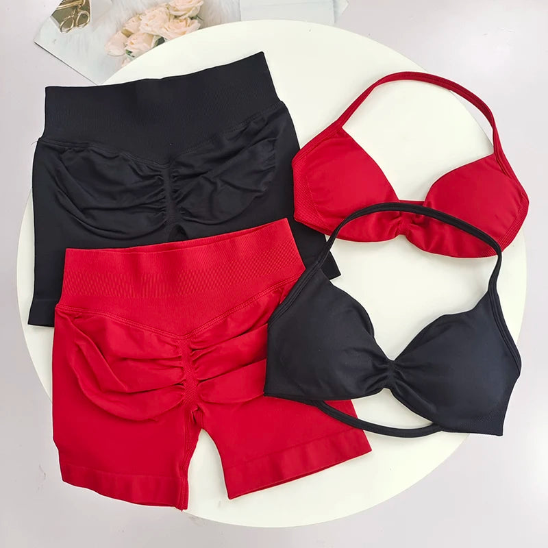 Women's Halter Neck Sports Bra & High Waist Leggings Set - Moisture-Wicking, 4-Way Stretch, Removable Pads, Complete Workout Out