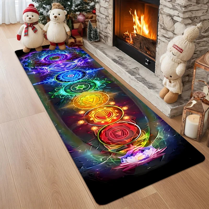 VIKAMA Seven Chakra Energy Yoga Mat Rainbow Seven-Color Chakra Lotus Design Non-Slip Thickened Living Room Meditation Space