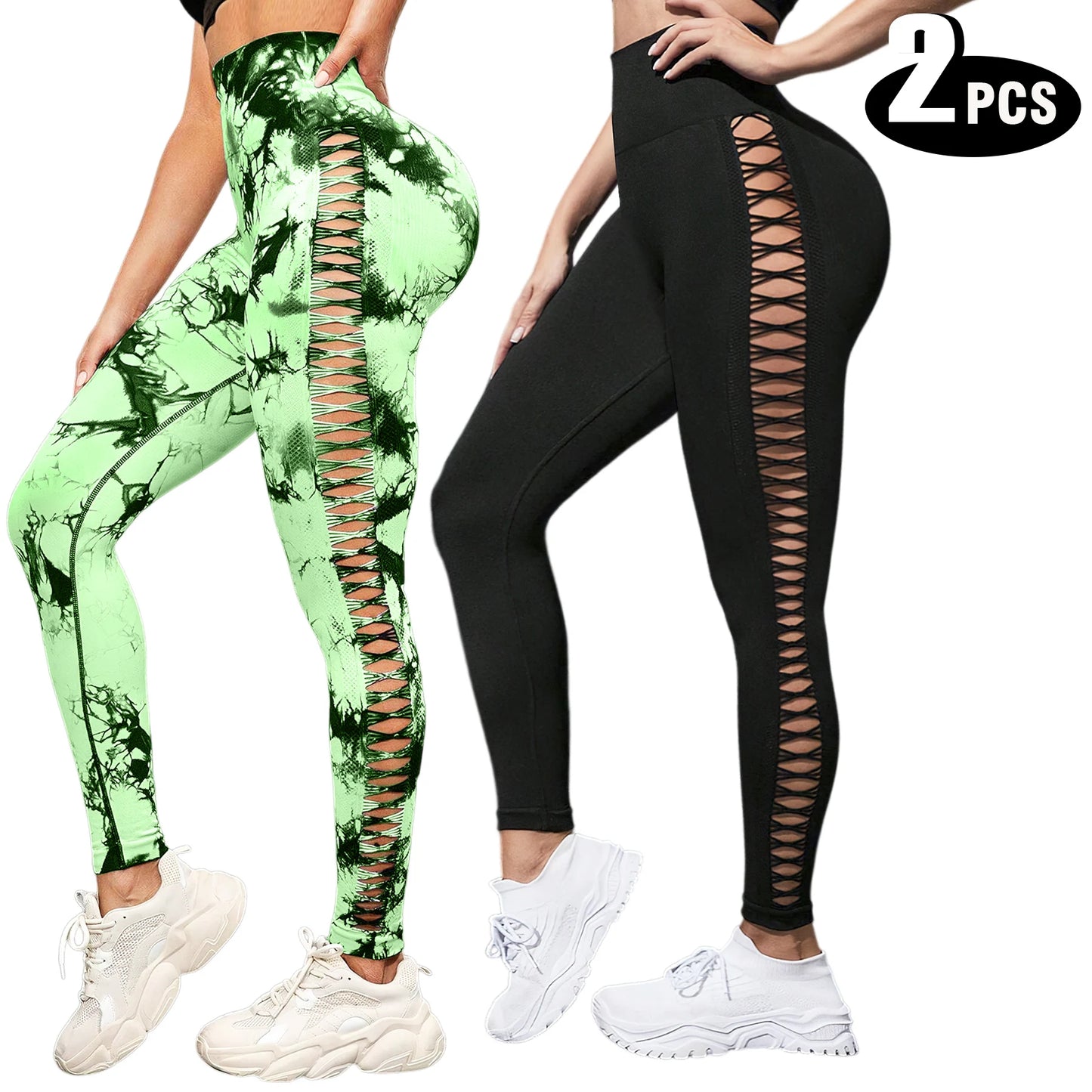 2 Pack Women's High Waisted Sexy Butt Lifting Seamless Solid Color Yoga Leggings Elastic And Breathable Fitness Sports Pants