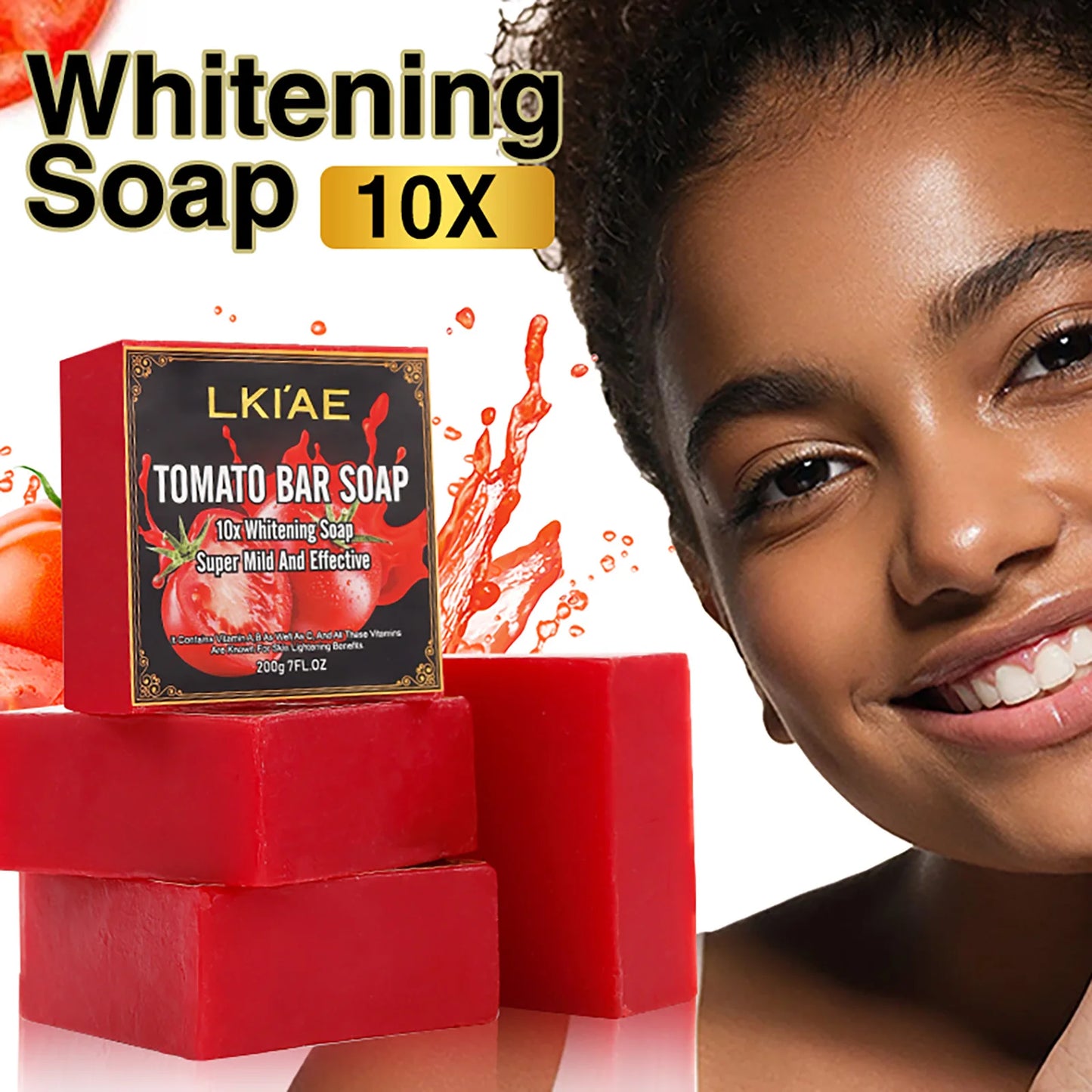 LKIAE Brand Tomato Fruit Scented Handmade Natural Bar Soap, For Face, Body, Whitening, Oil Control, Brightens, Shrink Pore, 200g