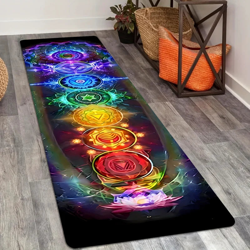 VIKAMA Seven Chakra Energy Yoga Mat Rainbow Seven-Color Chakra Lotus Design Non-Slip Thickened Living Room Meditation Space