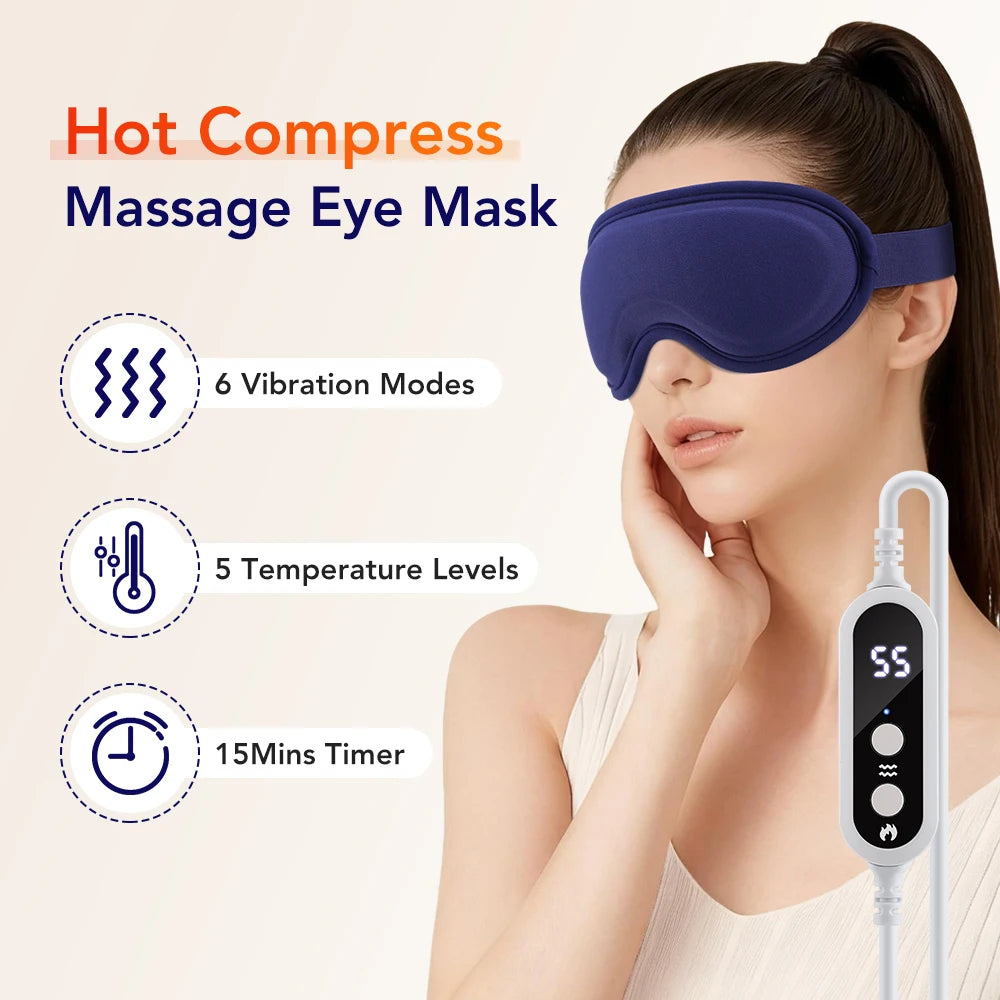 USB Electric Heating 3D Eye Mask Massager 5-Level Hot Compress Eye Vibration Massage Sleep Shading Relieve Fatigue Smart Timing