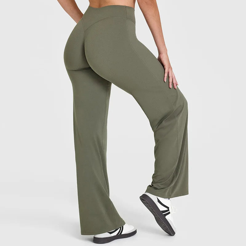 SoftMotion Straight Leg Bottoms Women's Mid-Waist Yoga Pants GYM Leggings Naked Feel Pilates Running Sports Trousers