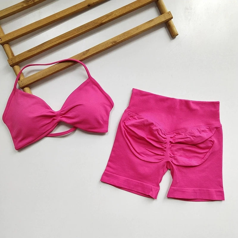 Women's Halter Neck Sports Bra & High Waist Leggings Set - Moisture-Wicking, 4-Way Stretch, Removable Pads, Complete Workout Out