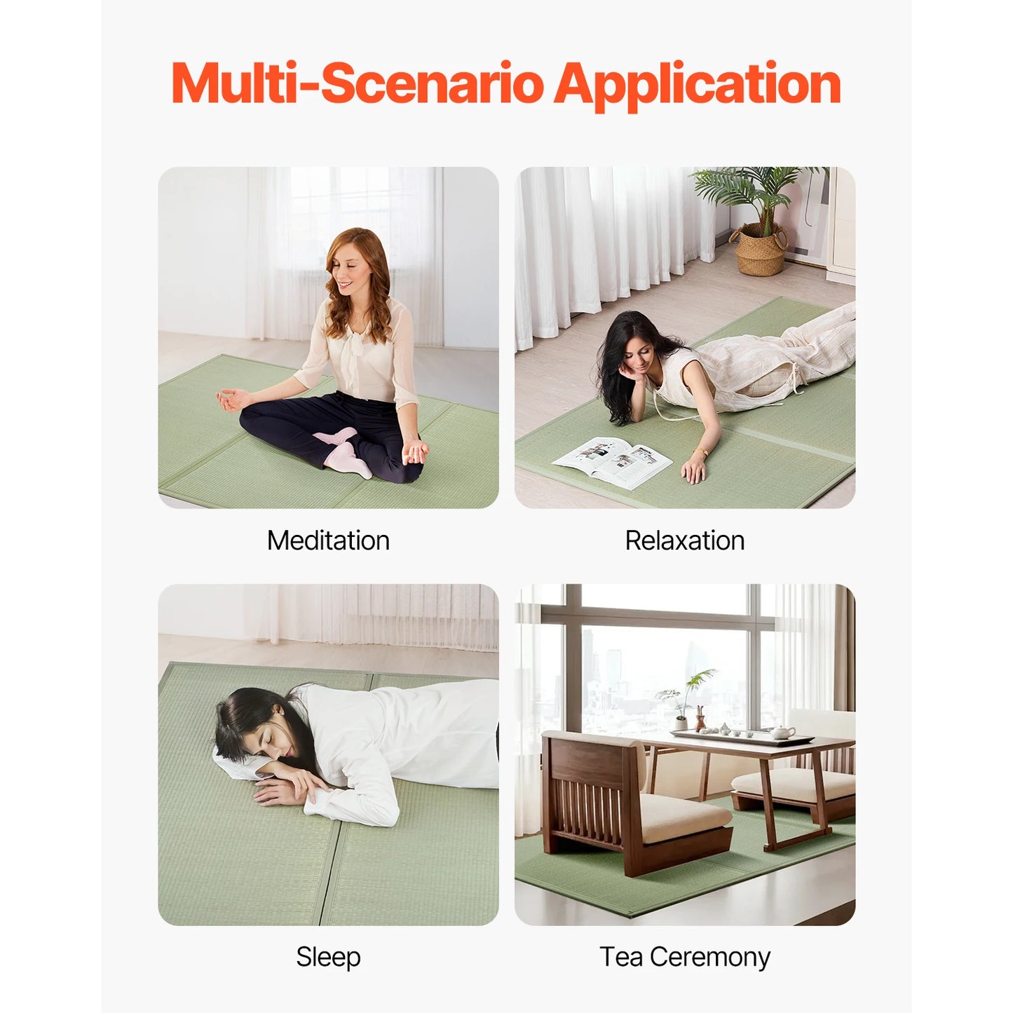 Japanese Tatami Mat Foldable Mattress (Natural Rush Grass) Japanese Floor Mattress with Backing for Sleeping Meditation