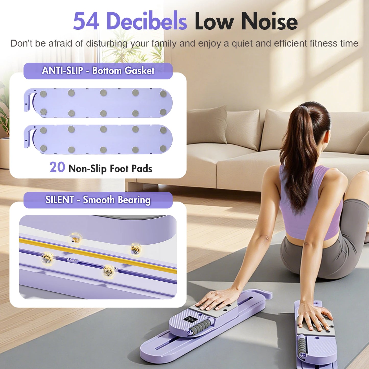 2-in-1 Split Ab Pilates Portable Ski Board Core/Leg Abdominal Strength Trainer Workout Foldable Full-Body Fitness for Home Gym