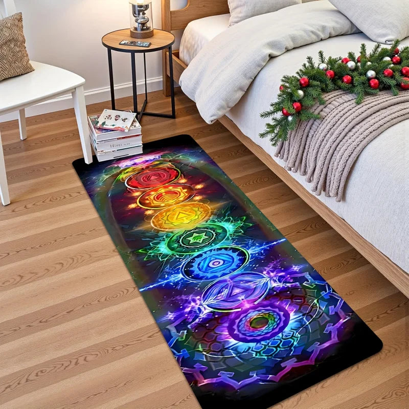 VIKAMA Seven Chakra Energy Yoga Mat Rainbow Seven-Color Chakra Lotus Design Non-Slip Thickened Living Room Meditation Space