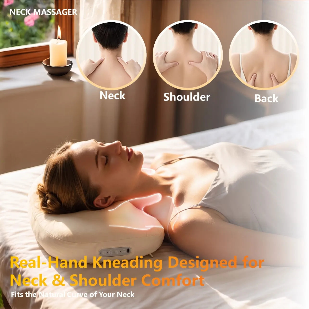Neck Massager Pillow for Pain Relief Deep Tissue, Shiatsu Neck and Shoulder Massager with Heat,Cordless Massage Pillow,Ideal Gifts for Mom Dad Women Men