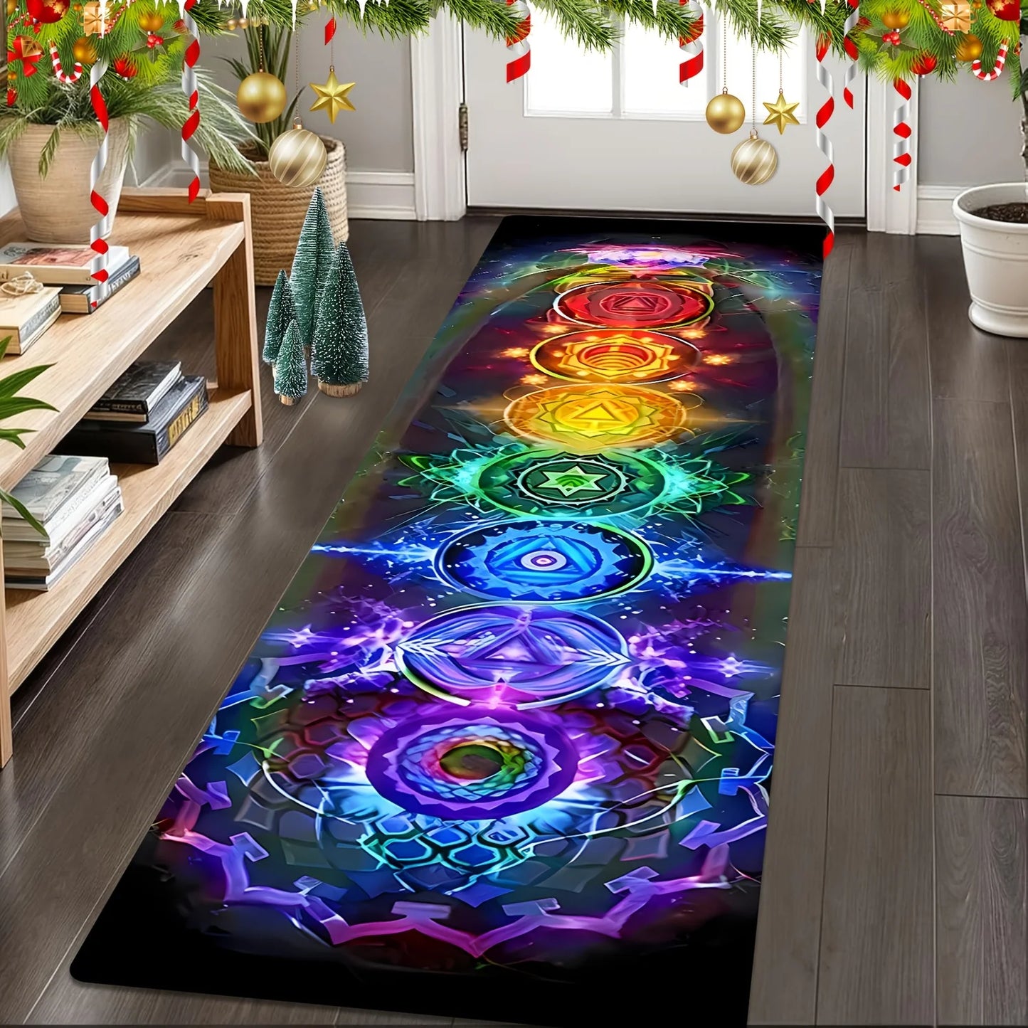VIKAMA Seven Chakra Energy Yoga Mat Rainbow Seven-Color Chakra Lotus Design Non-Slip Thickened Living Room Meditation Space
