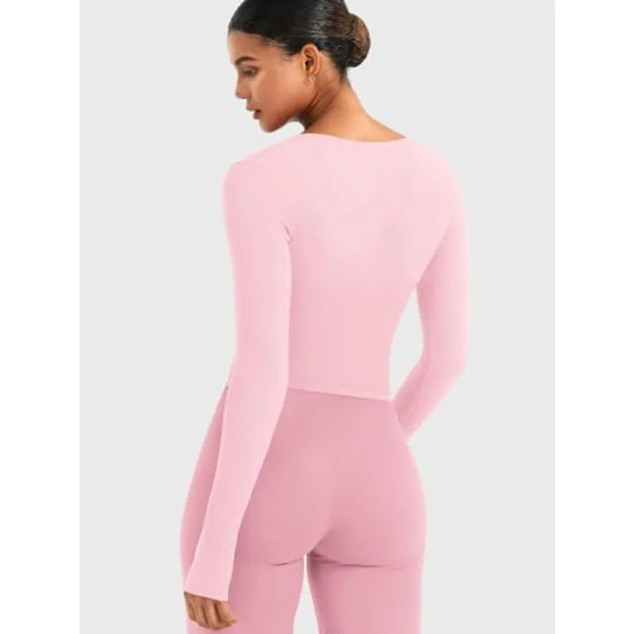 Ease Women Workout Wrap Top Long Sleeve with Thumb Holes V Neck Basic Shirts for Yoga Pilates Going Out Shrug Blouse