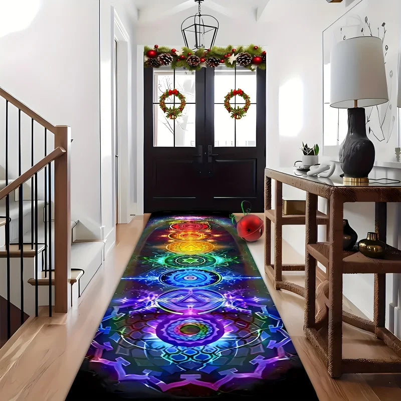 VIKAMA Seven Chakra Energy Yoga Mat Rainbow Seven-Color Chakra Lotus Design Non-Slip Thickened Living Room Meditation Space