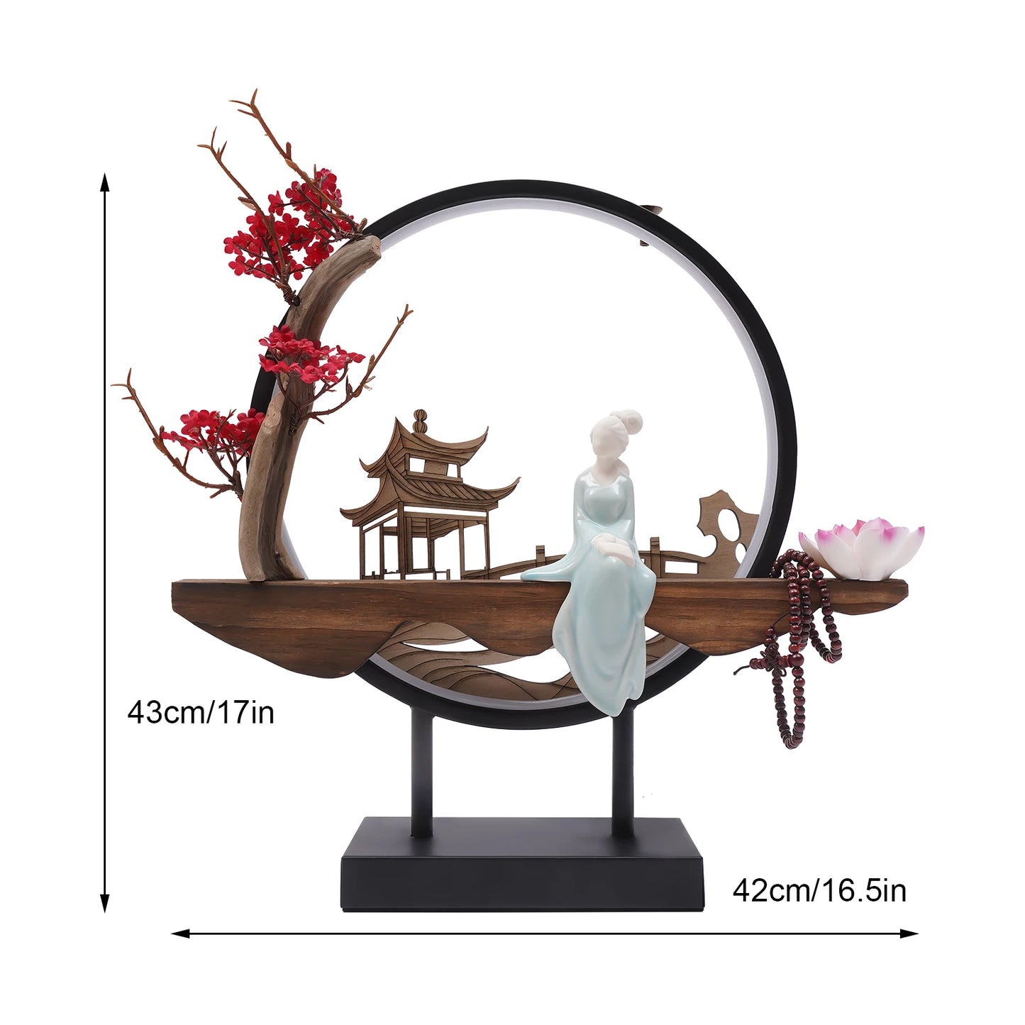 Home Decor Incense Holder with Light—Vivid Plants+Architecture(Tranquil Vibe), Fits Living Room/Office/Spa Adjustable Brightness