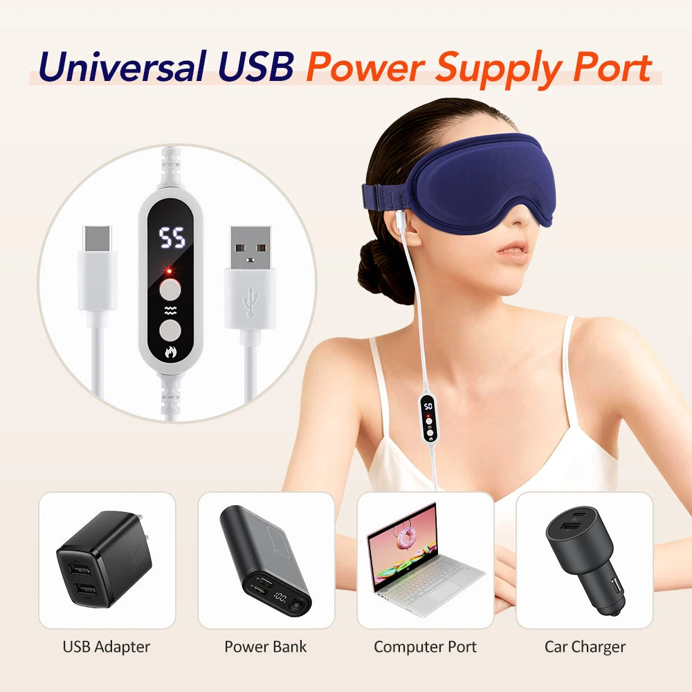 USB Electric Heating 3D Eye Mask Massager 5-Level Hot Compress Eye Vibration Massage Sleep Shading Relieve Fatigue Smart Timing