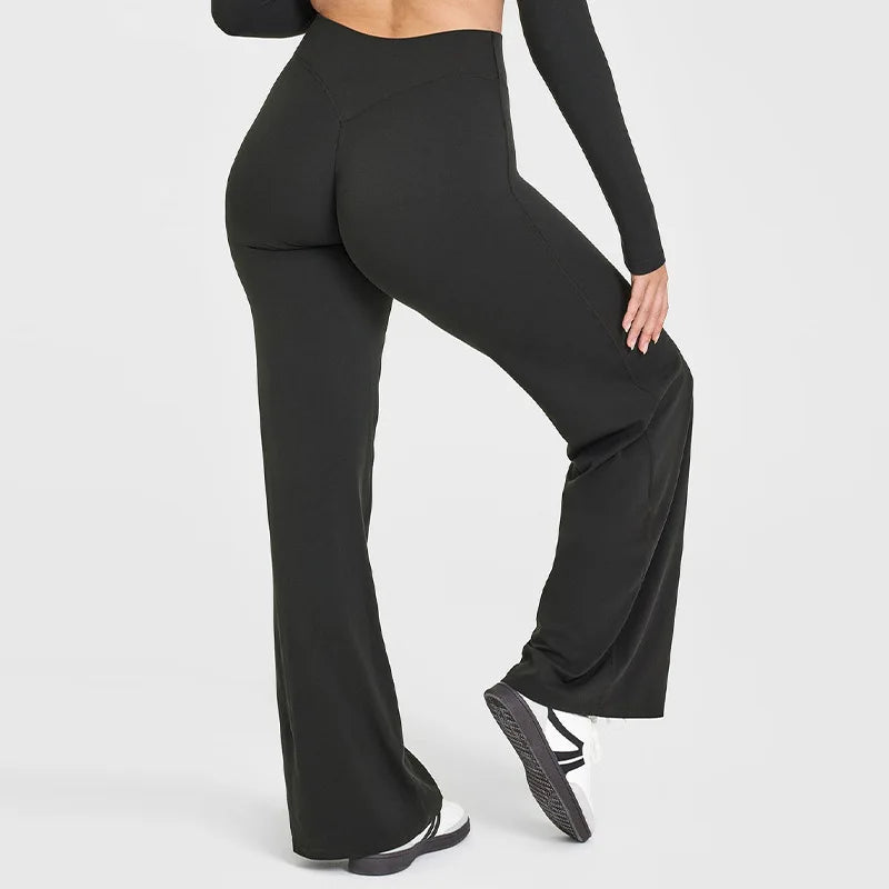 SoftMotion Straight Leg Bottoms Women's Mid-Waist Yoga Pants GYM Leggings Naked Feel Pilates Running Sports Trousers