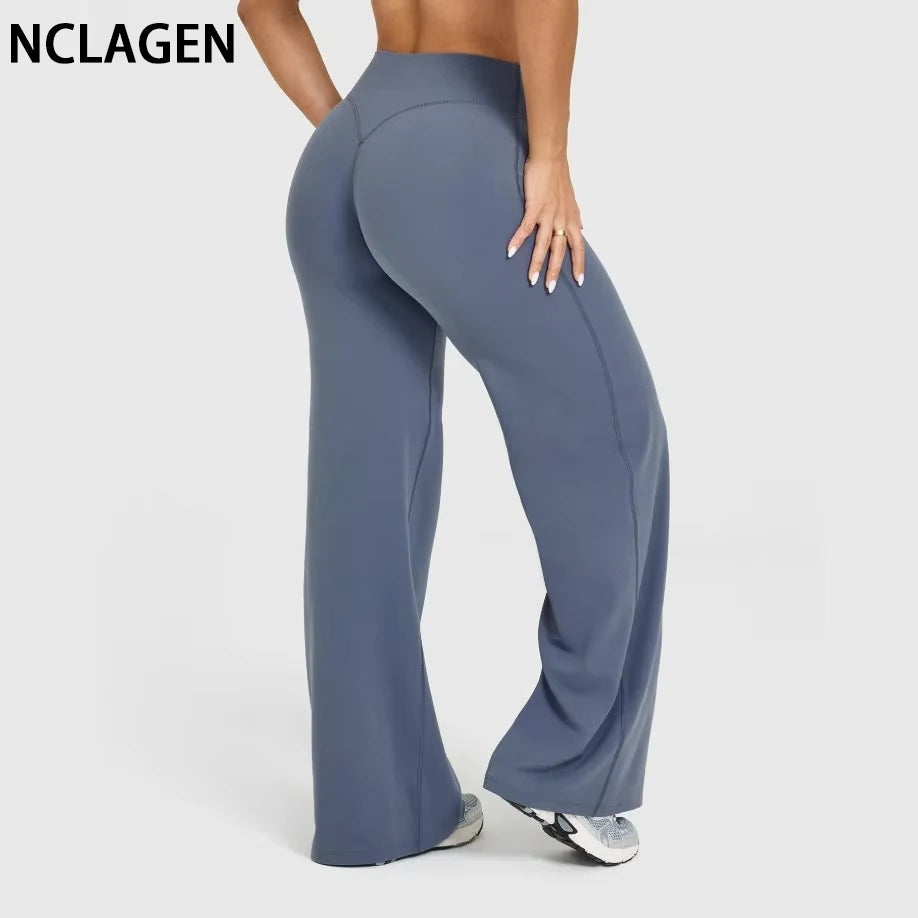 SoftMotion Straight Leg Bottoms Women's Mid-Waist Yoga Pants GYM Leggings Naked Feel Pilates Running Sports Trousers