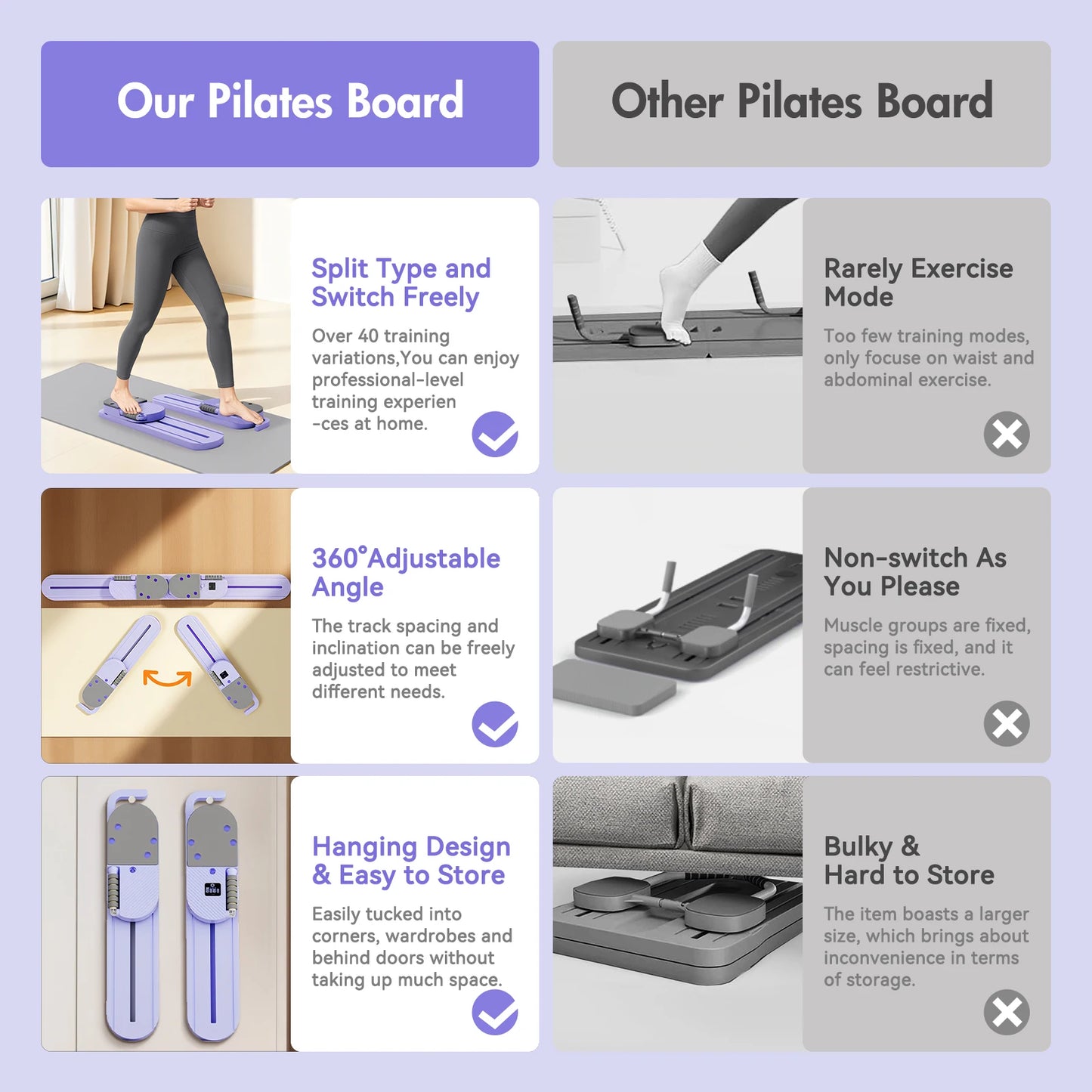 2-in-1 Split Ab Pilates Portable Ski Board Core/Leg Abdominal Strength Trainer Workout Foldable Full-Body Fitness for Home Gym
