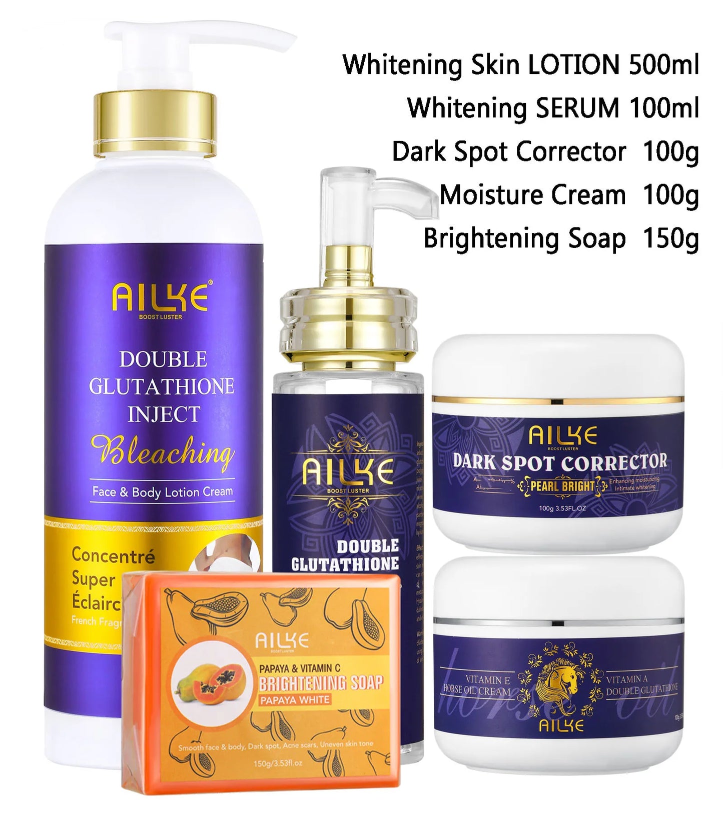 AILKE Whitening Skin Care, With Double Glutathione, Lightening, Moisturizing, Remove Dark Spots, Melanin, Skin Glowing Face Care