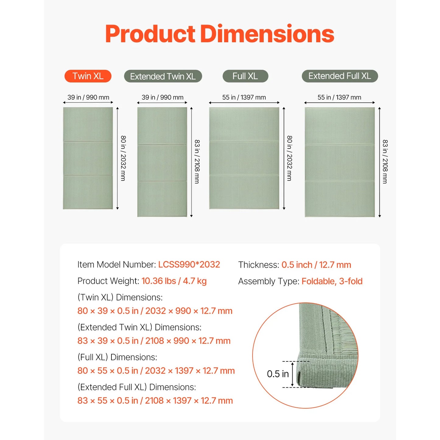 Japanese Tatami Mat Foldable Mattress (Natural Rush Grass) Japanese Floor Mattress with Backing for Sleeping Meditation