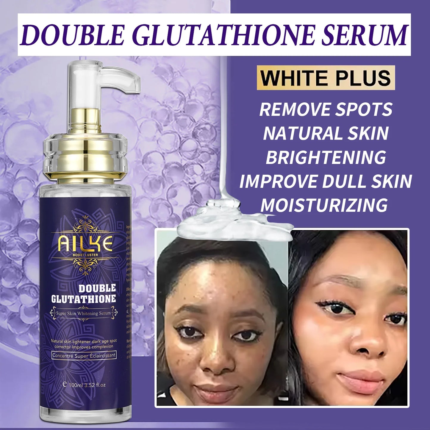 AILKE Whitening Skin Care, With Double Glutathione, Lightening, Moisturizing, Remove Dark Spots, Melanin, Skin Glowing Face Care