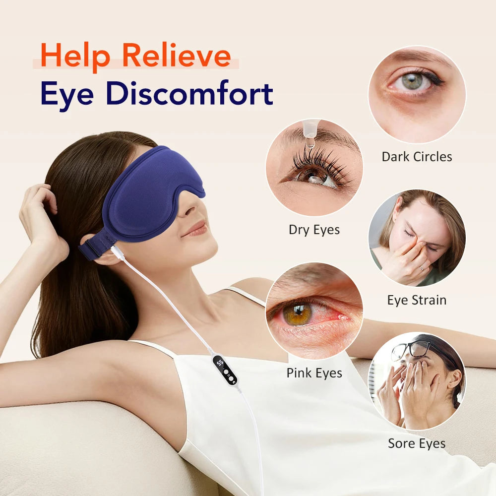 USB Electric Heating 3D Eye Mask Massager 5-Level Hot Compress Eye Vibration Massage Sleep Shading Relieve Fatigue Smart Timing