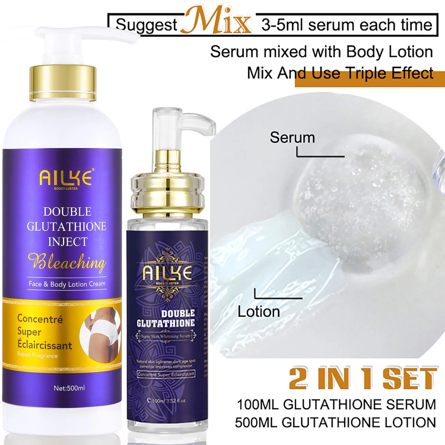 AILKE Whitening Skin Care, With Double Glutathione, Lightening, Moisturizing, Remove Dark Spots, Melanin, Skin Glowing Face Care
