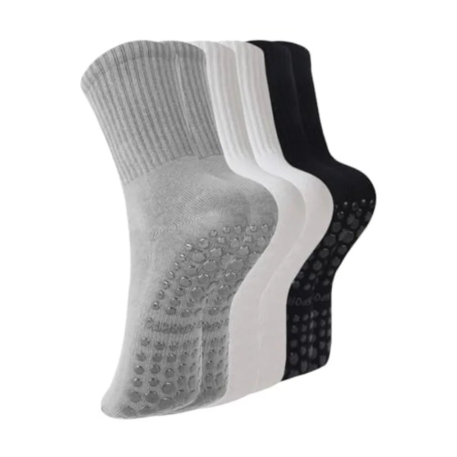 Pilates Socks with Grips for Women, 3 Pairs Womens Grippy Yoga Ballet Barre Hospital Gym Athletic Socks